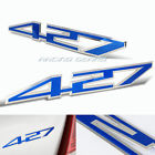 2-em-427-bl Blue Border Brush Silver Aluminum Emblem Badge Sticker Decal Racing