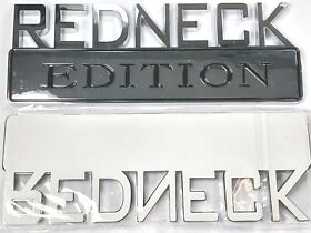T973ch 2 Pc Body Panel Emblem Tailgate Badge Redneck Edition 2.5 X 7 Chrome Fin