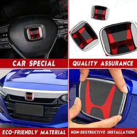 Aqj 163051790389 3p Black&red Front Rearl Steering Wheel Emble Badge For Civic 4dr 2016-2021 Us