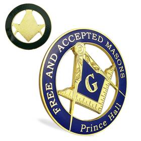 778g-3 Asmileindeep Masonic Prince Hall Car Emblem Round Blue And Gold Freemason C
