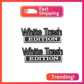 Cr-wt2 Carrun 2 Pcs White Trash Edition Emblem Car Side Rear Front Hood Trunk Door Fend