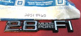 20518965 Chevrolet Nos 1985 -1991 Front Fender 2.8 Fuel Injected Nameplate