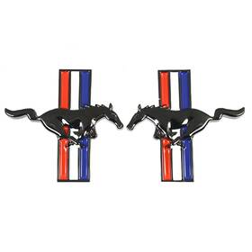 F5zz-16228-bc Cj Classics Running Horse Fender Emblem Plastic Black Chrome Pair Mustang 1994-2004