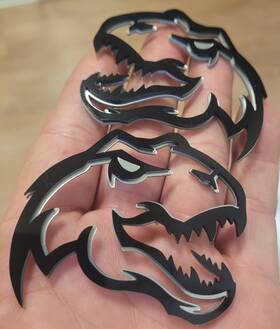 7414238 Custom 2 Dinosaur T-rex Emblem Fits Dodge Ram Trx Logo 1500 2500 3500 2.8 Inch X2.8 Silver