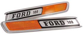 Tr16720g Dennis Carpenter 1968-72 Ford F-100 Truck Hood Side Emblems Inch 100 Chrome With Amber