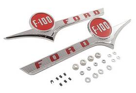 Tr16720k Dennis Carpenter 1956 Ford F-100 Truck Hood Side Emblems Inch Chrome With Red Accents