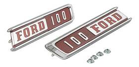 Tr16720m Dennis Carpenter 1967 Ford F-100 Truck Hood Side Emblems Inch 100 Chrome With Red Accents