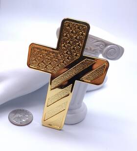 Em-0199 Digiart International Christian Religious 3d Cross W Embossed American Flag Metal Car Emblem Sticker