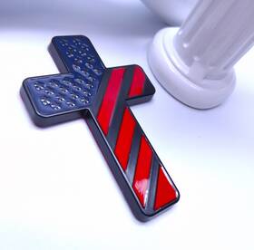 Em-0202 Digiart International Christian Religious 3d Cross W Embossed American Flag Metal Car Emblem Sticker