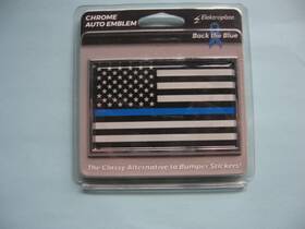Elektroplate 617353565850 New Chrome Metal Auto Emblem Back The Blue American Flag Self Adhesive