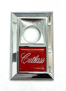 Go0-aex-w97-80ctle Gbodyparts 78-80 Olds Cutlass Trunk Lock Bezel Emblem Metal New Repro Gm # 20084337