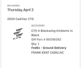86596092 General Motors 2022-2025 Cadillac Ct5-v Blackwing Emblem Kit Black Oem Gm