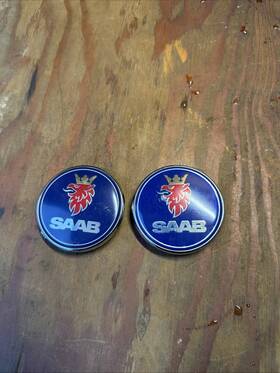 Hjvj-21451-4354953 Genuine Saab Set Pair Of Hood And Trunk Emblems For 9-3 2003-2007