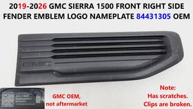 Gm 84431305 2019-26 Gmc Sierra 1500 Front Right Side Fender Emblem Logo Nameplate