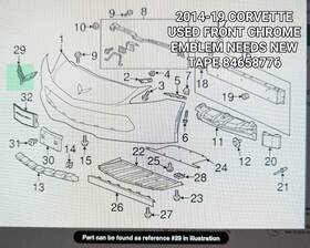 84658776 Gm Corvette Stingray 2014-2019 Z06 Zri Chrome Front Bumper Emblem Oem Used