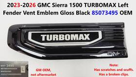 Gmc 85073495 2023-2026 Sierra 1500 Turbomax Left Fender Vent Emblem Black Oem