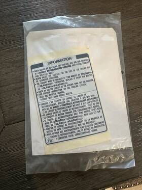19043-paa-a00 Honda Nos Label 01-06 Insight 01-04 Odyssey 03-05 Pilot Oem