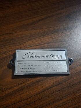 C8lb-6970-b Lincoln Oem Continental Mark Iii 1968-1971 Hood Engine Data Plaque
