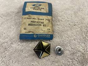 2495798 Mopar 1963-1966 Chrysler Lower Fender Metal Pentastar Emblem Nos