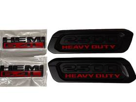 P68362212ac Mopar Oem Hemi 6.4l And 2500 Heavy Duty Emblems - Red Black Set Of 4 Genuine Badges