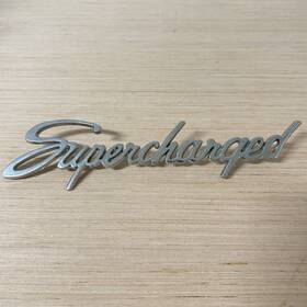 6698 Mr. Gasket Supercharged Chrome Metal 9 Inch Badge Emblem Logo Script Lettering Hot Rod