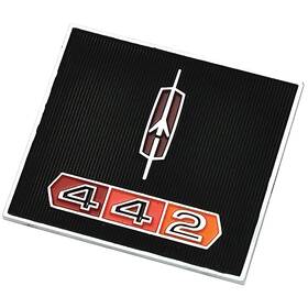 395166 Oer 1967 Oldsmobile 442 Dash Panel Emblem Rocket With Tri-color Bar Black