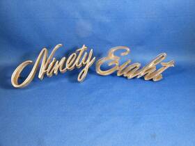 399757 Oldsmobile Ninety Eight 98 Emblem Chrome Nameplate Script Genuine Part Rare