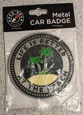08663 Open Road - Metal Car Badge Life Is Better At The Beach Free Shipping