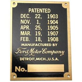 T-18650-a Patent Data Body Plate 1909-11 Ford Model T