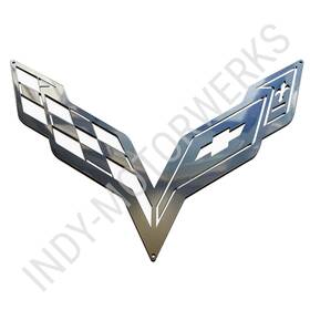 94386 Photosteel C7 Corvette Crossed Flag Finished In Pchrome Wall Emblem 24 Inch X 15 Cross