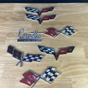 Cor14-6x3 Photosteel C6 Corvette Crossed Flag Metal Magnet Emblem Art Lot Of 7