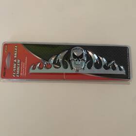 Ip-3139 Pilot Flames Skull Chrome Abs Emblem Stick-on With 3m Adhesive New