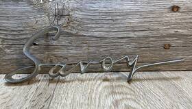 1599240 Plymouth Savoy Emblem Vintage Script Name Zinc Alloy Original Metal 1950 S-60 S