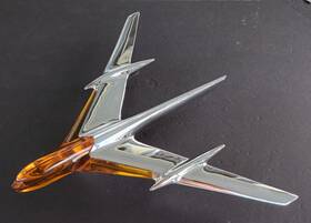 519948 Pontiac 1955 Hood Ornament Deluxe Jet Plane W Amber Indian Chieftain Safari