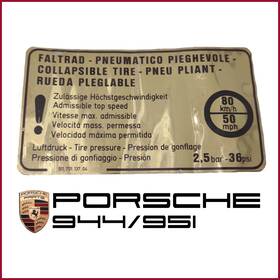 911.701.137.04 Porsche 91170113704 924 928 944 968 Emergency Spare Tire Decal Gold German Oem 77-95