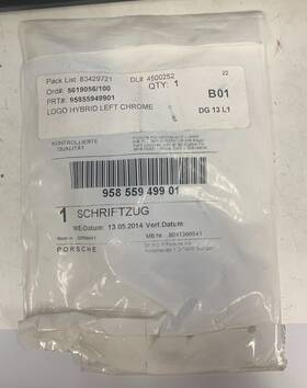 95855949901 Porsche Nos Genuine Left Chrome Hybrid Logo