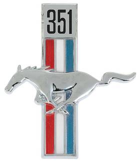 16228l351 Scott Drake 1965-68 Mustang 351 Running Horse Tri-bar Fender Emblem Rh