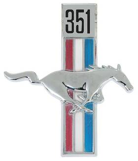 16228r351 Scott Drake 1965-68 Mustang 351 Running Horse Tri-bar Fender Emblem Lh