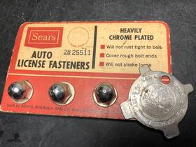 28-25511 Sears Vintage Chrome Auto License Plate Fasteners And Pocket Screwdriver