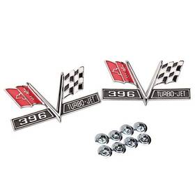 92617673 Speedway Motors 1967 Camaro 1965-1967 Chevelle 396 Turbo Jet Cross Flag Emblems