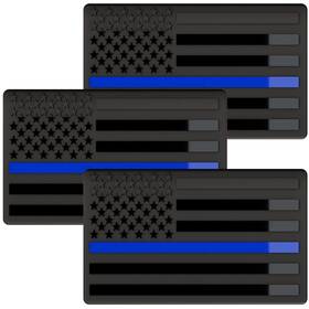 Stmcd006 Sticro Embossed 3d Metal Thin Blue Line All Black American Flag Emblem Decal Stickers