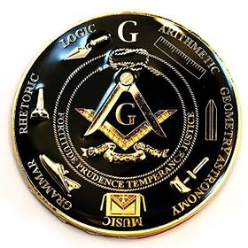 Tme-emb-00102 The Masonic Exchange Seven Liberal Arts Round Auto Emblem - Black And Gold3ftft Diameter