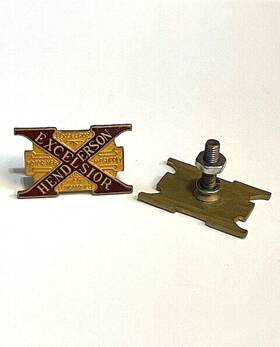F37-16400-e Vintique Henderson Excelsior Medallion Emblem Set 1.5 Inch W X .9 H With Mounting Studs