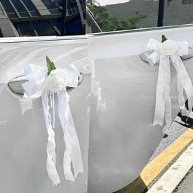 Ynst-6 Zmoso 6pcs Wedding Car Door Handle Flowers White Artificial Cars Rearview Mirror