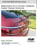 Rwcarbon Fiber Spoiler Mercedes Benz Glc 43 Coupe/ 63 2019 Brand New. Fixed Price $260.00.