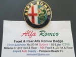 Alfa Romeo Grille & Trunk Badge / Emblem 83-94 Spider, Milano 87-86, GTV6 75MM. Fixed Price $46.95.