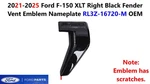 2021-2025 Ford F150 Xlt Right Black Fender Vent Emblem Nameplate RL3Z-16720-M. Fixed Price $58.00.