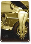 Tin Sign Work Heels Pin-up Hot Rod Girl Auto Shop Garage Cave A010. Fixed Price $10.95.