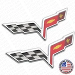 2X For 05-13 C6 Corvette Front Hood Rear Crossed Flags Badge Emblem Chrome Sport. Fixed Price $32.99.