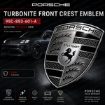 Genuine Porsche Exclusive Turbonite Front Crest Emblem 95C-853-601-A. Fixed Price $195.00.